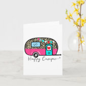 Camper Happy Summer Camp Camping Leopard Funny Gla カード (黄色い花)