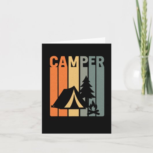 Camper Retro Funny Camping Tent Fire Pine Tree Out カード (正面)