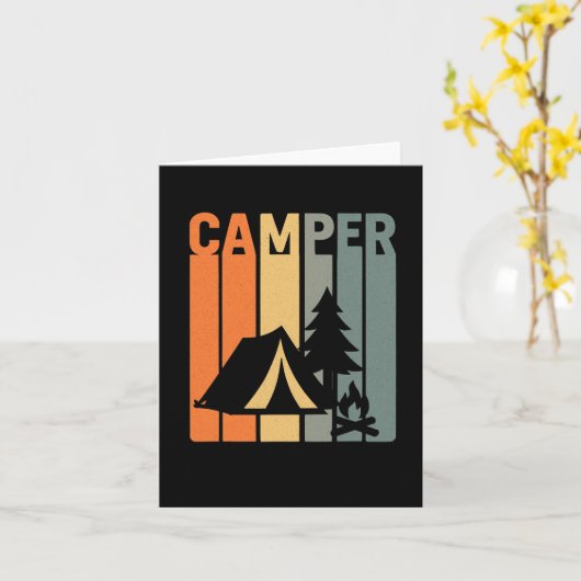 Camper Retro Funny Camping Tent Fire Pine Tree Out カード (黄色い花)