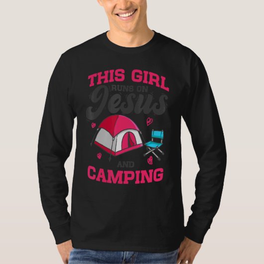 Camper This Girl Runs On Jesus & Camping Christian Tシャツ (正面)