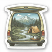Camper Van Forest Vinyl Sticker | Die Cut Sticker シール (正面)