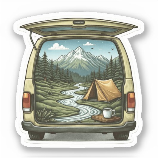 Camper Van Forest Vinyl Sticker | Die Cut Sticker シール (正面)