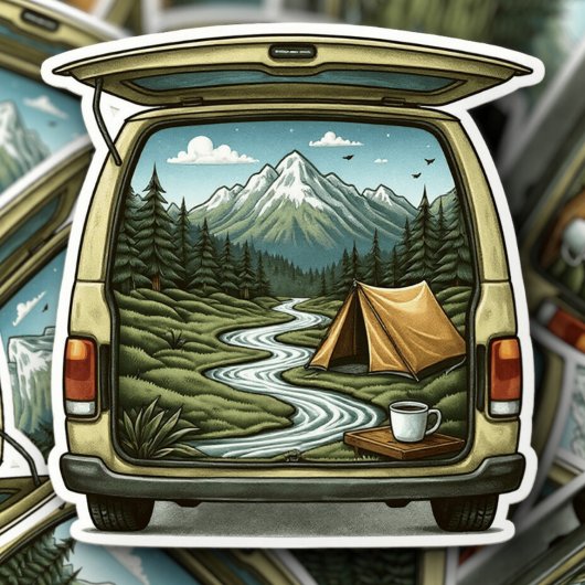 Camper Van Forest Vinyl Sticker | Die Cut Sticker シール