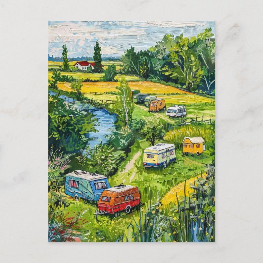 Camper Vans by Tulip Fields Fantasy Painting ポストカード (正面)