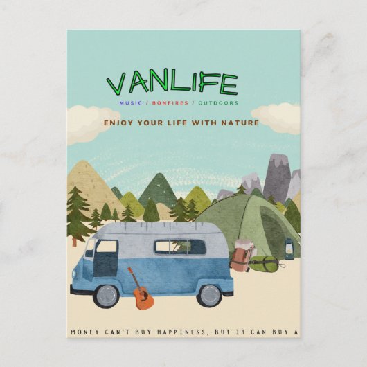 Campervanlife:レトロカンパーバン付きポストカード ポストカード (正面)