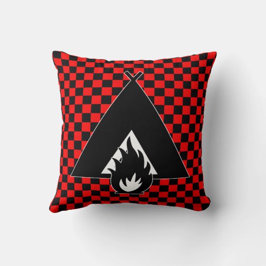 Campfire and Tent on Red and Black Checkerboard クッション (裏面)