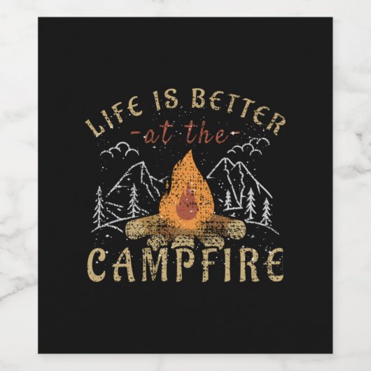 Campfire Camping Design ワインラベル (シングルラベル)
