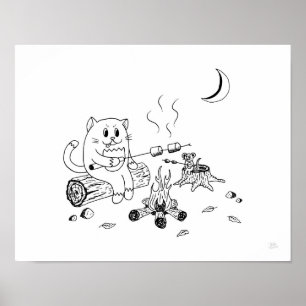 Campfire Cat & Mouse Artプリント100318 ポスター