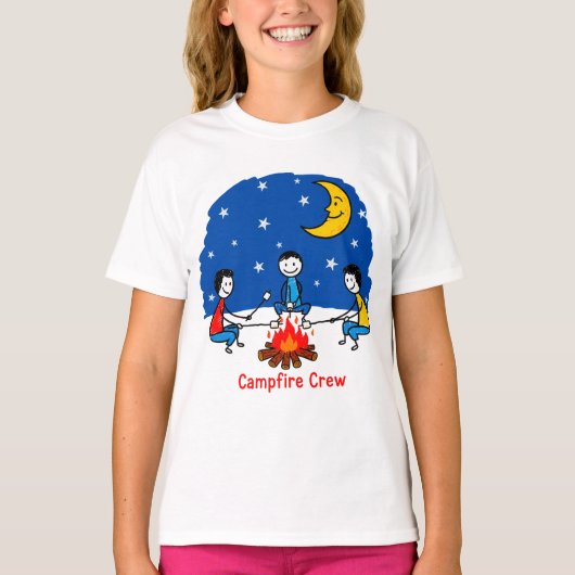 Campfire Crew Kids Crayon Night Scene Tシャツ (正面)