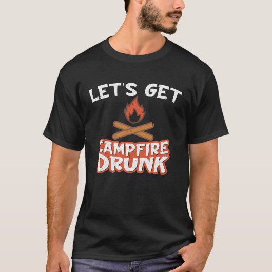 Campfire Drunk Beach Camping Drinking  Humour Tシャツ (正面)