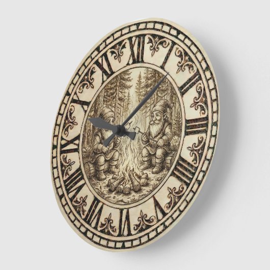 Campfire Gnomes Wall Clock  ラージ壁時計 (傾斜)
