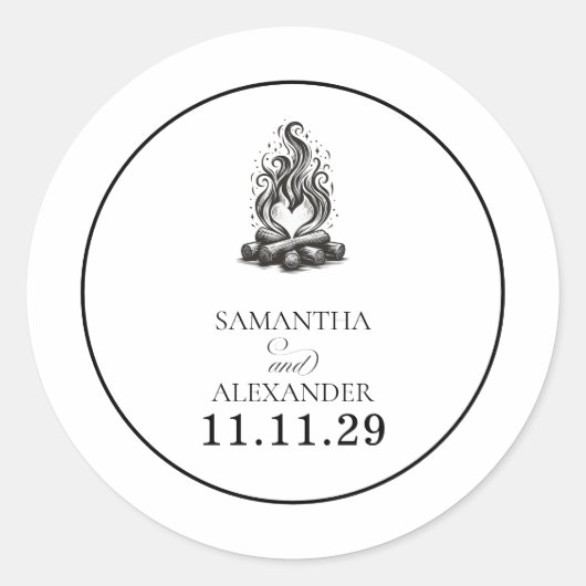 Campfire Love Wedding ラウンドシール (正面)