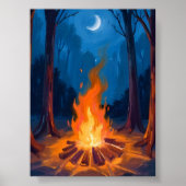 Campfire Moon | Nature Watercolor Painting ポスター (正面)