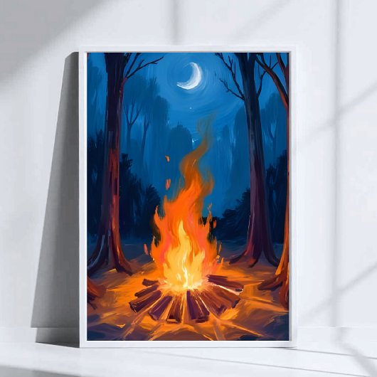 Campfire Moon | Nature Watercolor Painting ポスター
