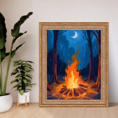 Campfire Moon | Nature Watercolor Painting ポスター