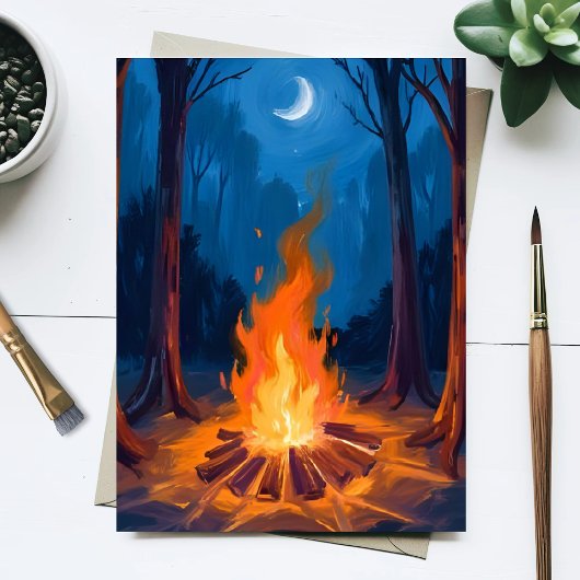 Campfire Moon | Nature Watercolor Painting ポストカード