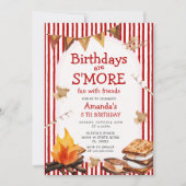 Campfire Red Stripes Birthday are S'mores Fun 招待状 (正面)