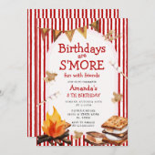 Campfire Red Stripes Birthday are S'mores Fun 招待状 (正面/裏面)