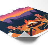 Campfire Sunset | Nature Camping Painting ポスター (角)