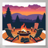 Campfire Sunset | Nature Camping Painting ポスター (正面)