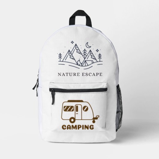 Camping Adventure Tent Illustration – Outdoor Natu プリントバックパック (正面)