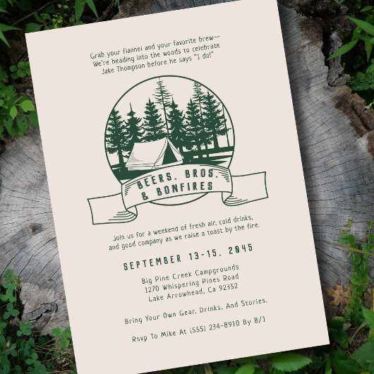 Camping Bachelor Party Rustic Woods for Groom 招待状