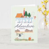 Camping Birthday Card: Adventure Awaits, Outdoorsy カード (黄色い花)
