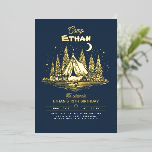 Camping Birthday Invitation 箔招待状 (立ち正面)