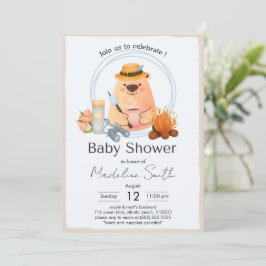 Camping Bonfire Bear Baby Shower Invitation 招待状