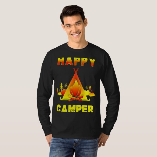 Camping Camping with Sayings Happy Camper Tシャツ (正面フル)