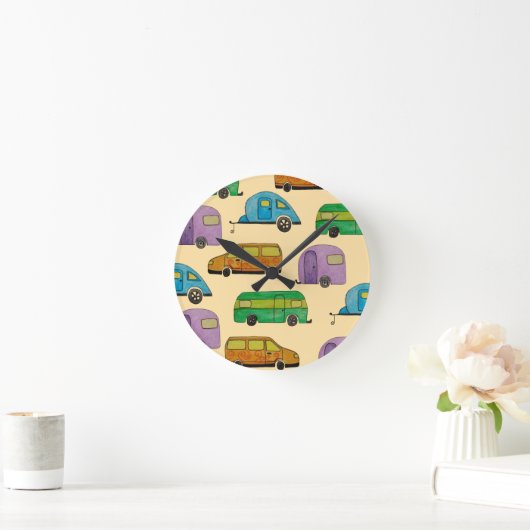 Camping caravans ラウンド壁時計 (ホーム)