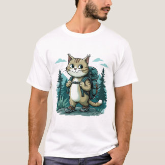 camping Cat. Cute cat wearing a backpack funny Tシャツ