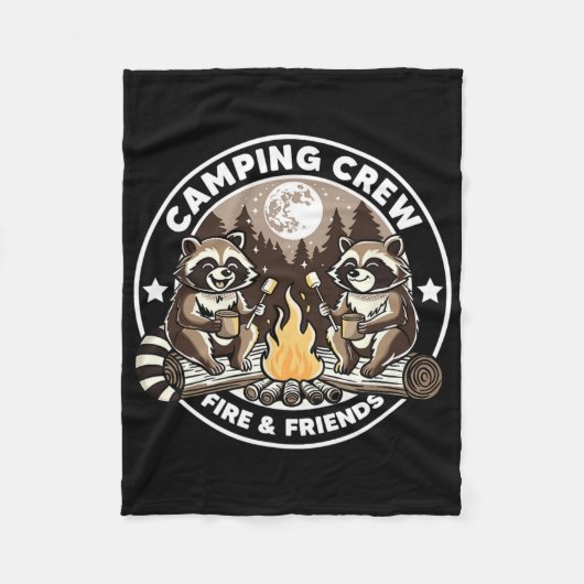Camping Crew Hike Camping Campfire Raccoons Family フリースブランケット (正面)