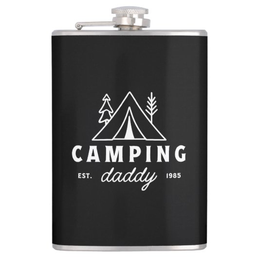 Camping dad funny father camper forest retro black フラスク (正面)