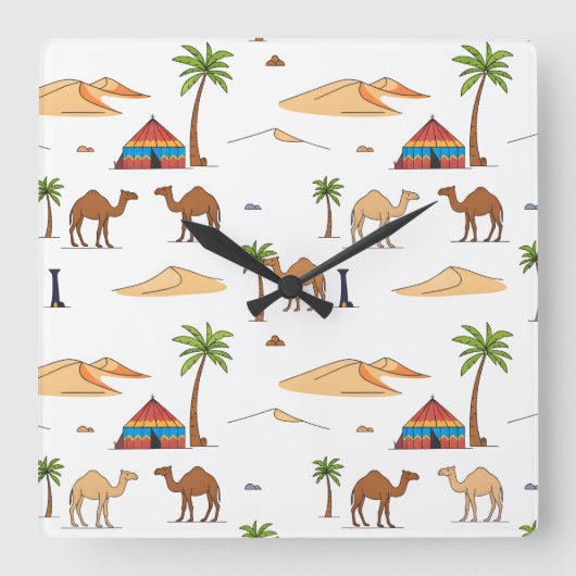 Camping du désert du Sahara marocain スクエア壁時計 (正面)