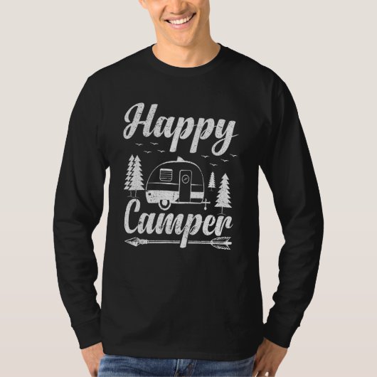 Camping for Hikers Happy Camper Distressed Style Tシャツ (正面)