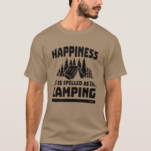 Camping happiness satisfaction funny saying retro tシャツ (正面)