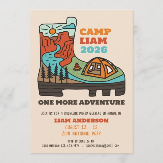 Camping Hiking Bachelor Party Weekend Invitation 招待状 (正面)