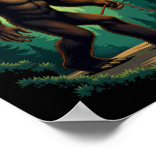 Camping Hiking Bigfoot Walking With Boston Terrier ポスター (角)