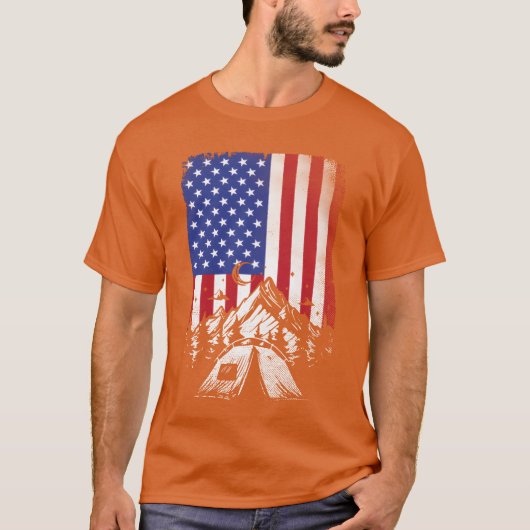 Camping Hiking Lover American Flag For Men Women f Tシャツ (正面)