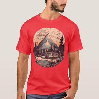 camping hiking sunset Retro Modern Style grunge bo Tシャツ