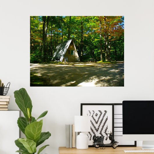 Camping in an A-Frame Cabin ポスター (ホームオフィス)