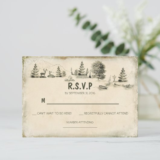 Camping in the woods Wedding RSVPカード (スタンド正面)