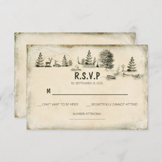 Camping in the woods Wedding RSVPカード (正面/裏面)