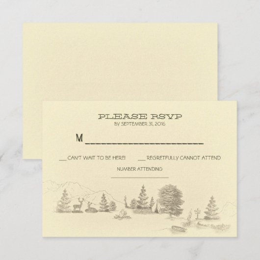 Camping in the woods Wedding RSVPカード (正面/裏面)