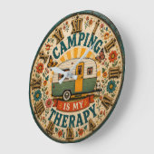 Camping Is My Therapy Floral Camping Gift ラージ壁時計 (傾斜)