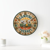 Camping Is My Therapy Floral Camping Gift ラージ壁時計 (ホーム)