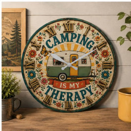 Camping Is My Therapy Floral Camping Gift ラージ壁時計