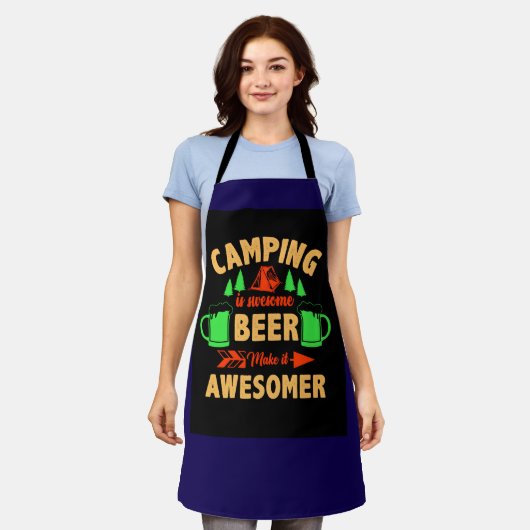 Camping is Swesome Beer Make it Aesomer-45676  エプロン (着用した状態)