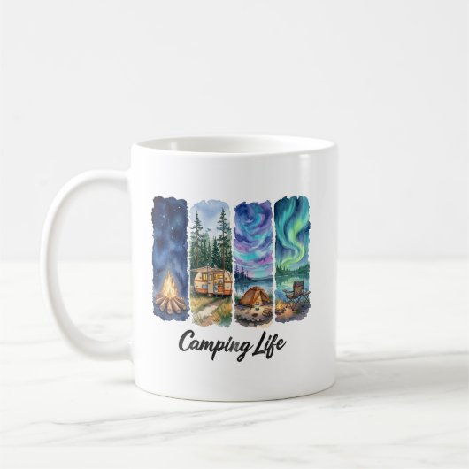 Camping Life Watercolor Adventure with Tent trees  コーヒーマグカップ (左)